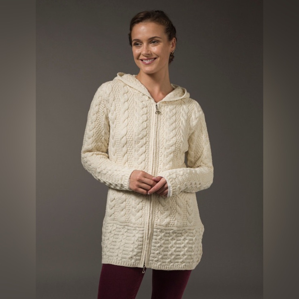 Aran Mór Ireland Merino Wool Zip Hoodie Sweater – Size S
